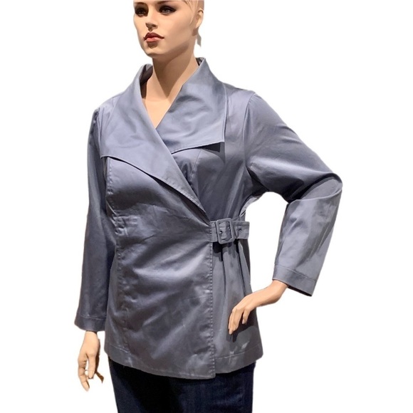Igigi Wrap Jacket Blouse Plus 24 Blue True Wrap, Wide Lapels, Snap Adjust Buckle - Picture 8 of 16